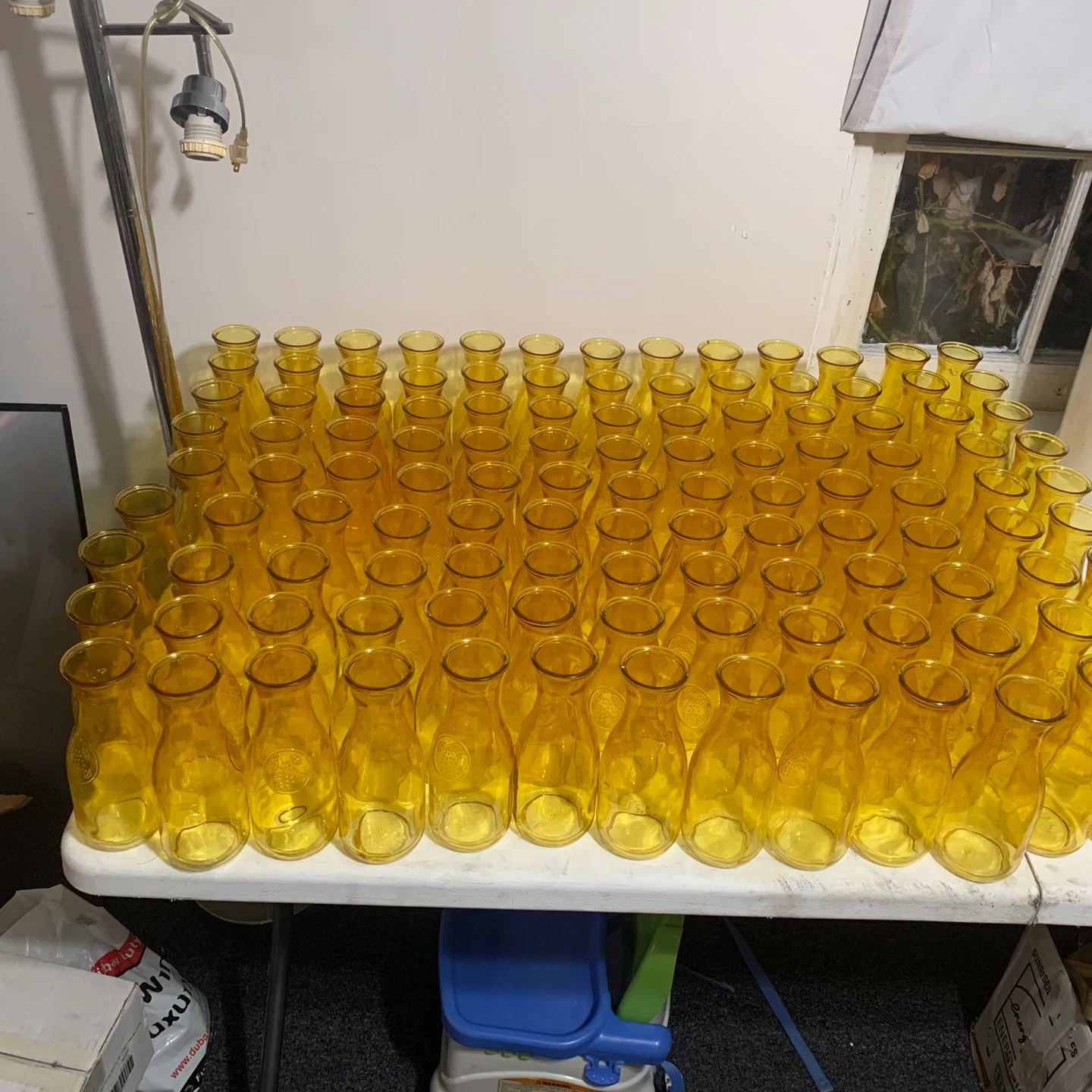 Vintage Yellow Glass Milk Bottles, 7" Tall