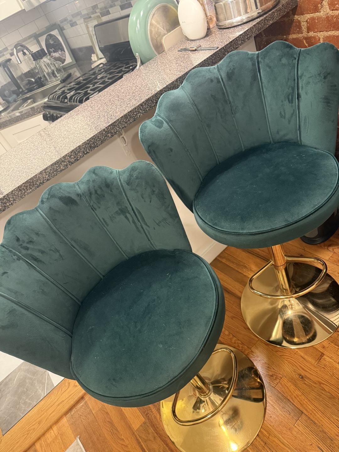 Set of 2 Green Velvet Bar Stools - photo 3