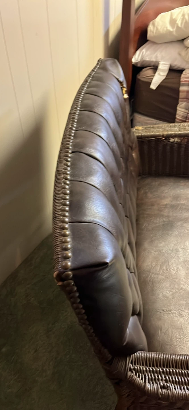 Wicker Loveseat with Brown Leather Cushion - photo 4