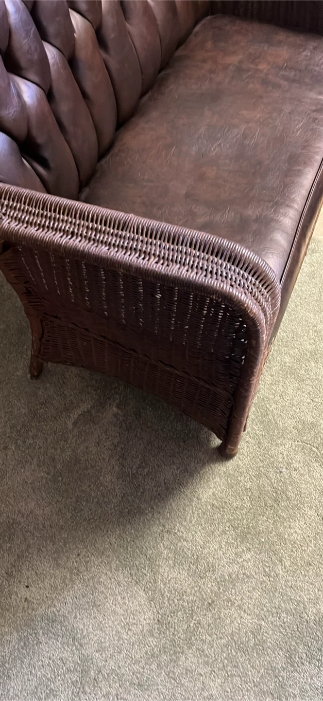 Wicker Loveseat with Brown Leather Cushion - photo 3