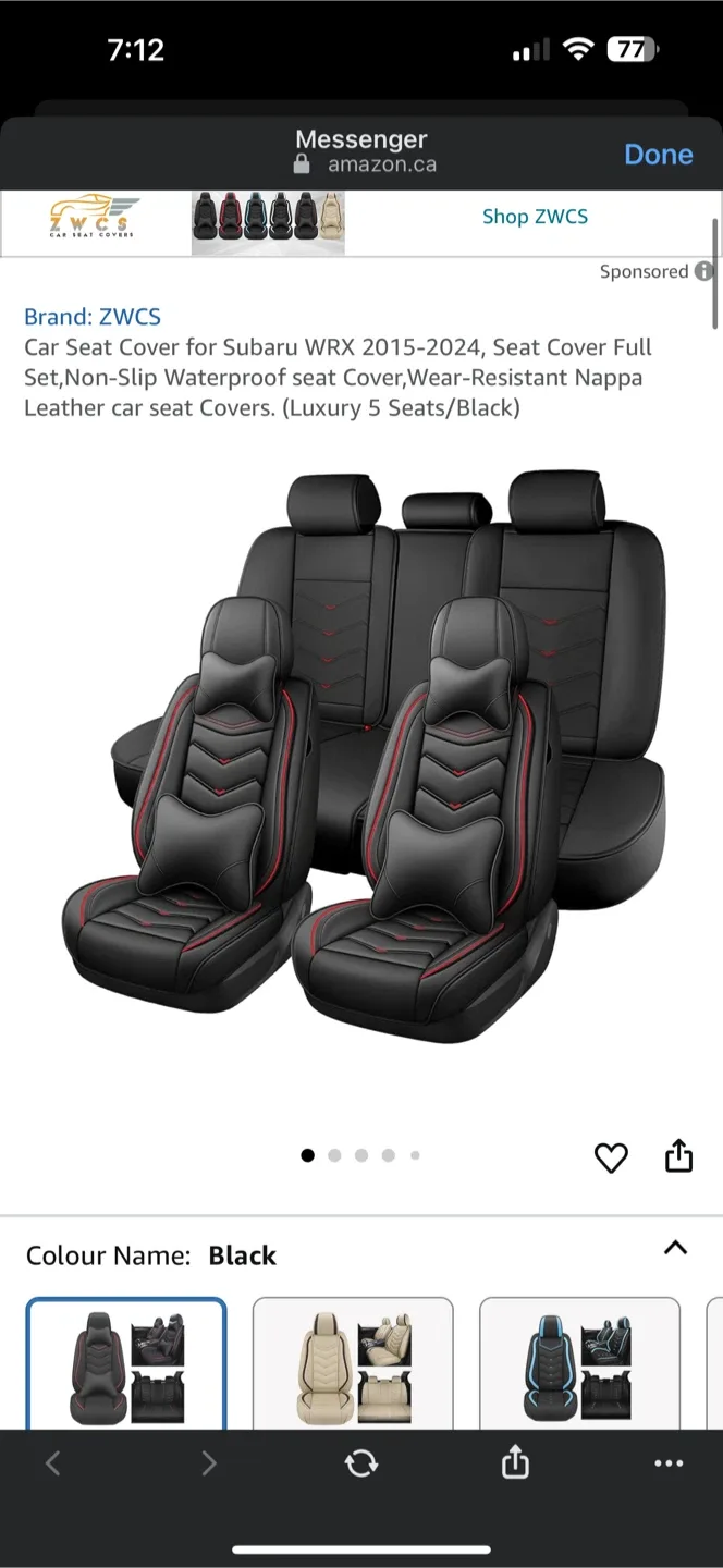 ZWCS Subaru WRX Seat Covers (Black, Luxury 5 Seats) image indicator(2)