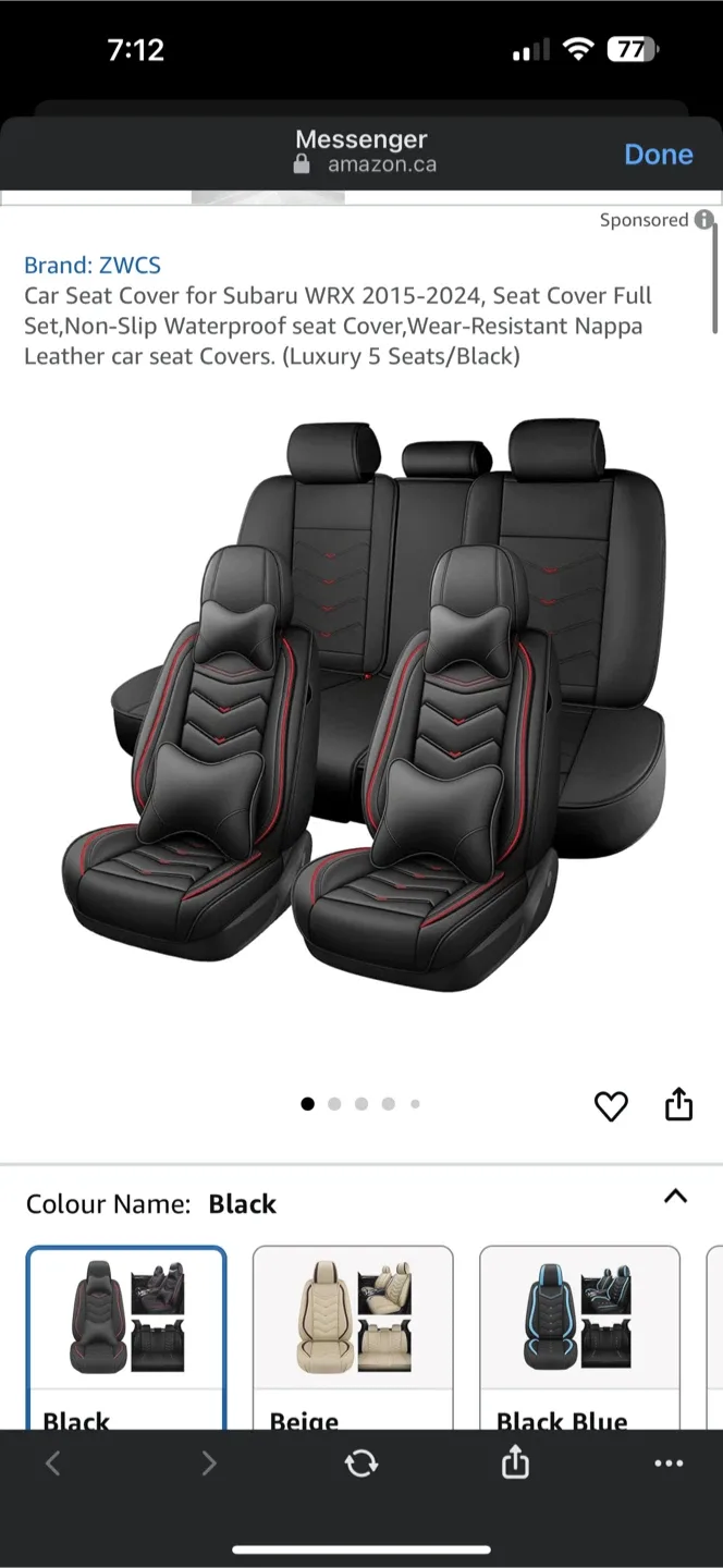 ZWCS Subaru WRX Seat Covers (Black, Luxury 5 Seats) image indicator(3)