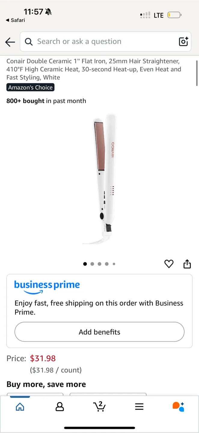 Conair Double Ceramic 1" Flat Iron - White image indicator(4)