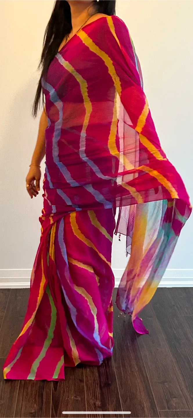 Colorful Striped Saree image indicator(3)