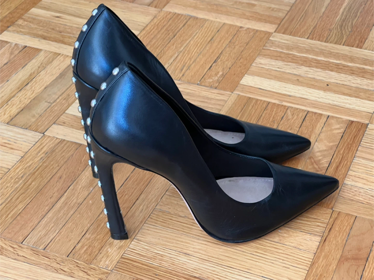 Schutz Black Leather Pointed Heels