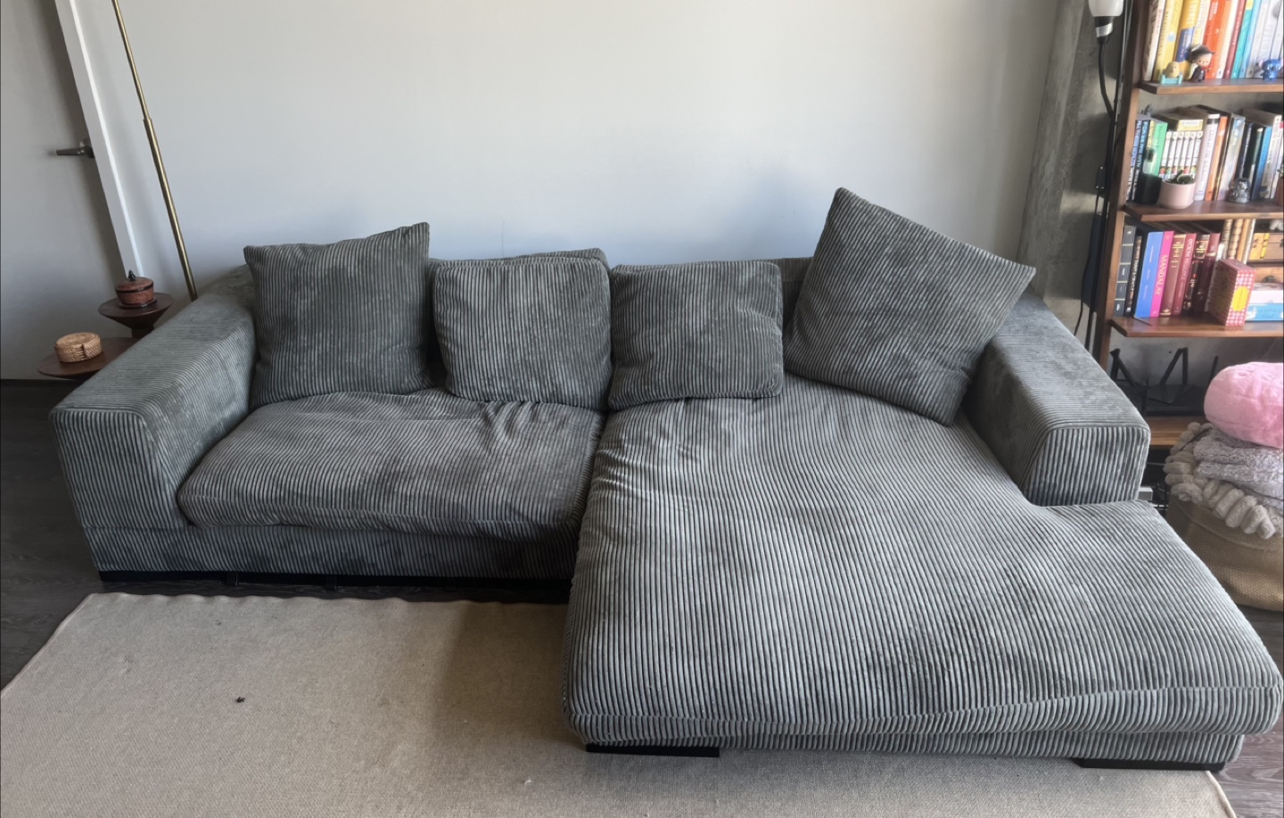 Gray Corduroy Sectional Sofa
