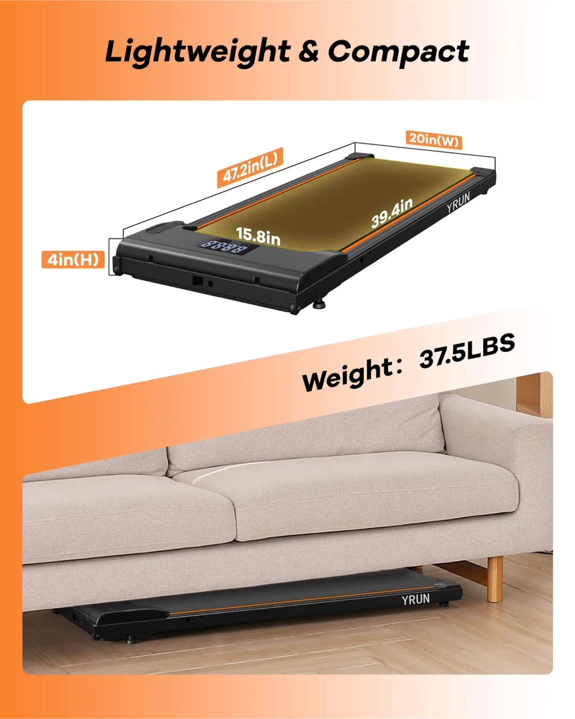 YRUN Walking Pad Under Desk Treadmill for Home + Office - 2.5HP image indicator(6)