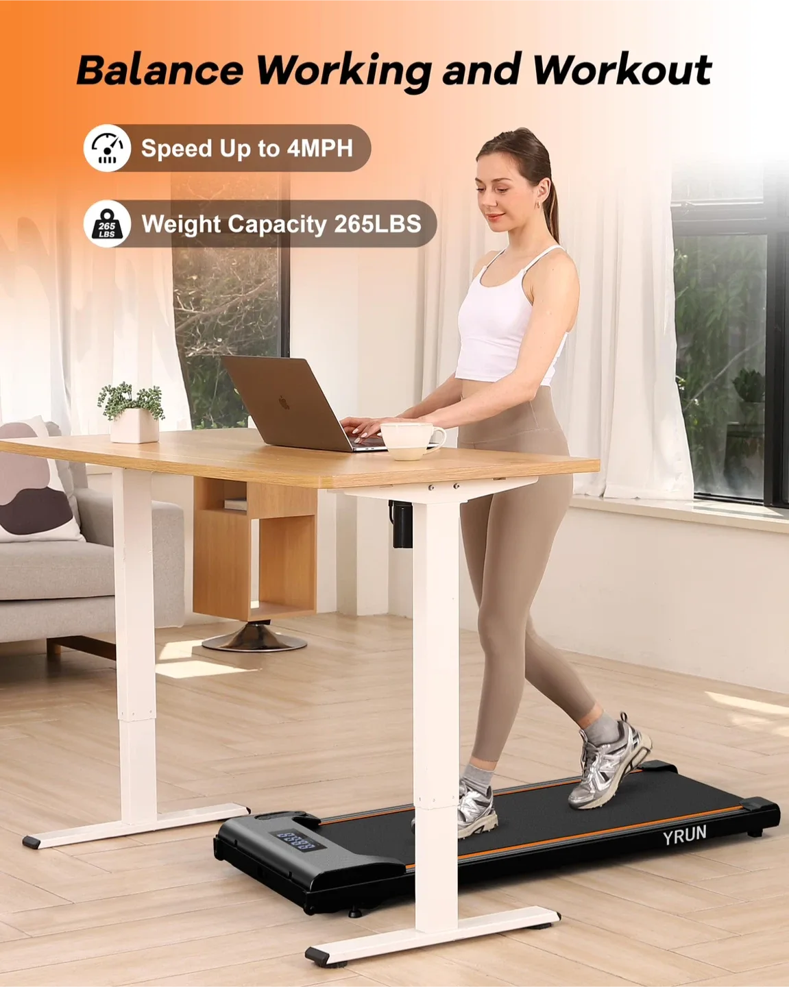 YRUN Walking Pad Under Desk Treadmill for Home + Office - 2.5HP image indicator(5)