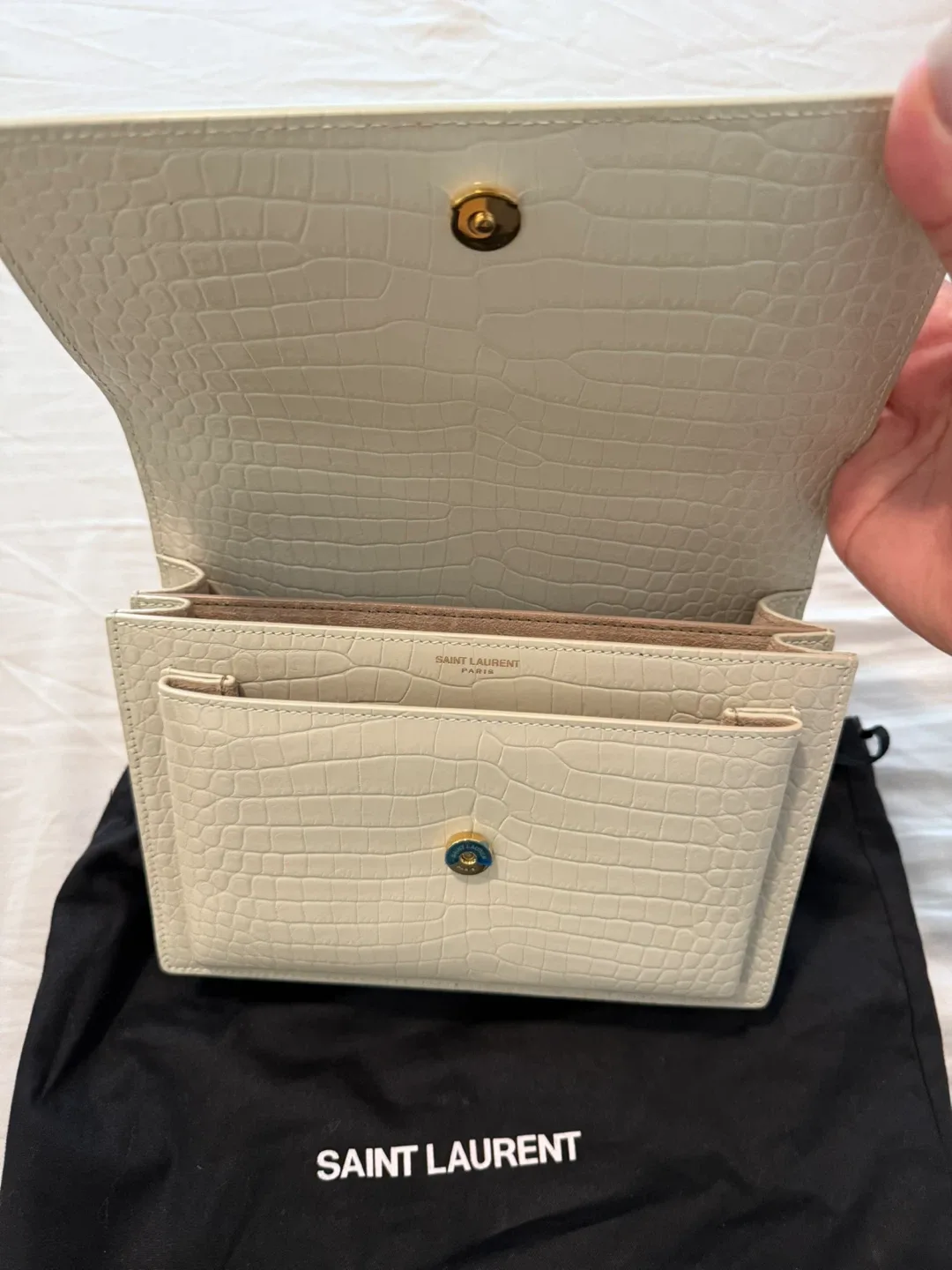 Saint Laurent Sunset Medium Croc-Embossed Bag image indicator(3)