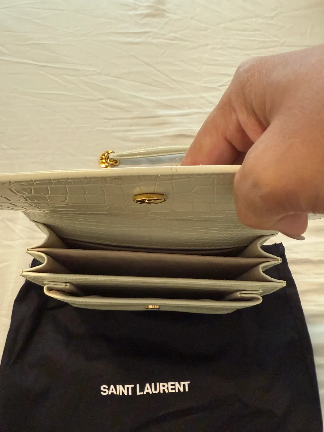 Saint Laurent Sunset Medium Croc-Embossed Bag image indicator(2)