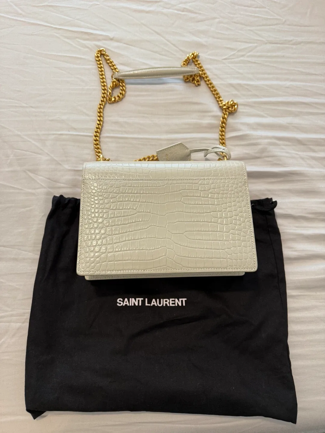 Saint Laurent Sunset Medium Croc-Embossed Bag image indicator(7)