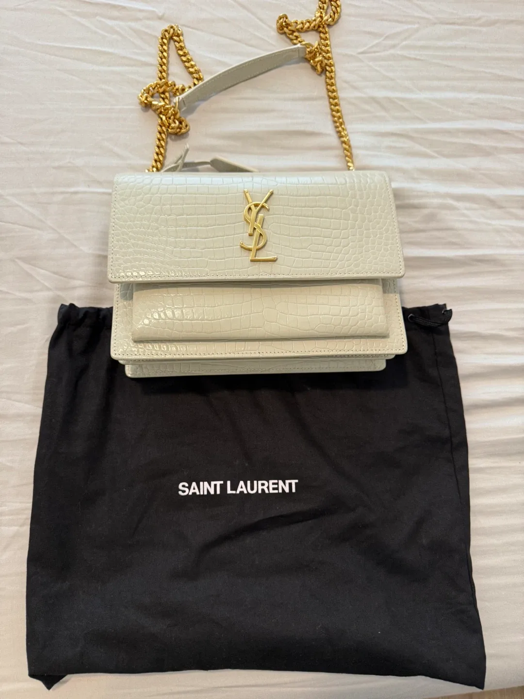 Saint Laurent Sunset Medium Croc-Embossed Bag image indicator(8)