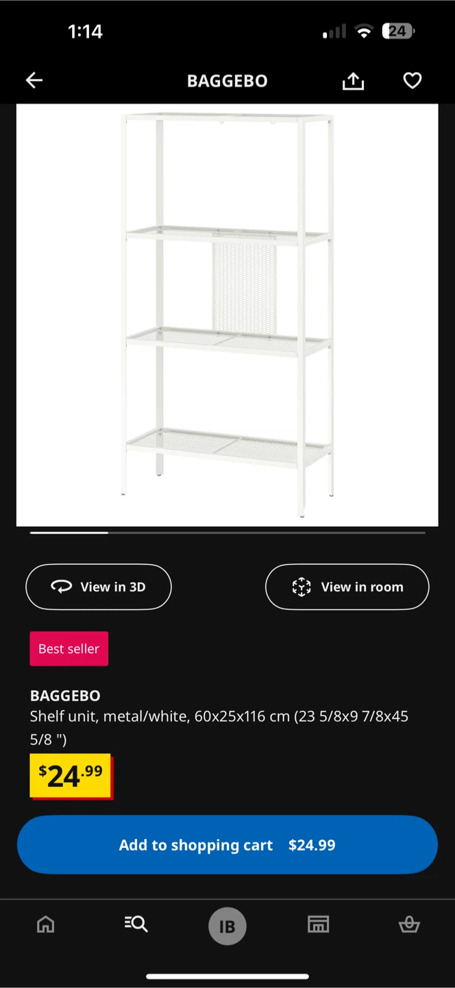 IKEA BAGGEBO White Shelf Unit - 60x25x116 cm