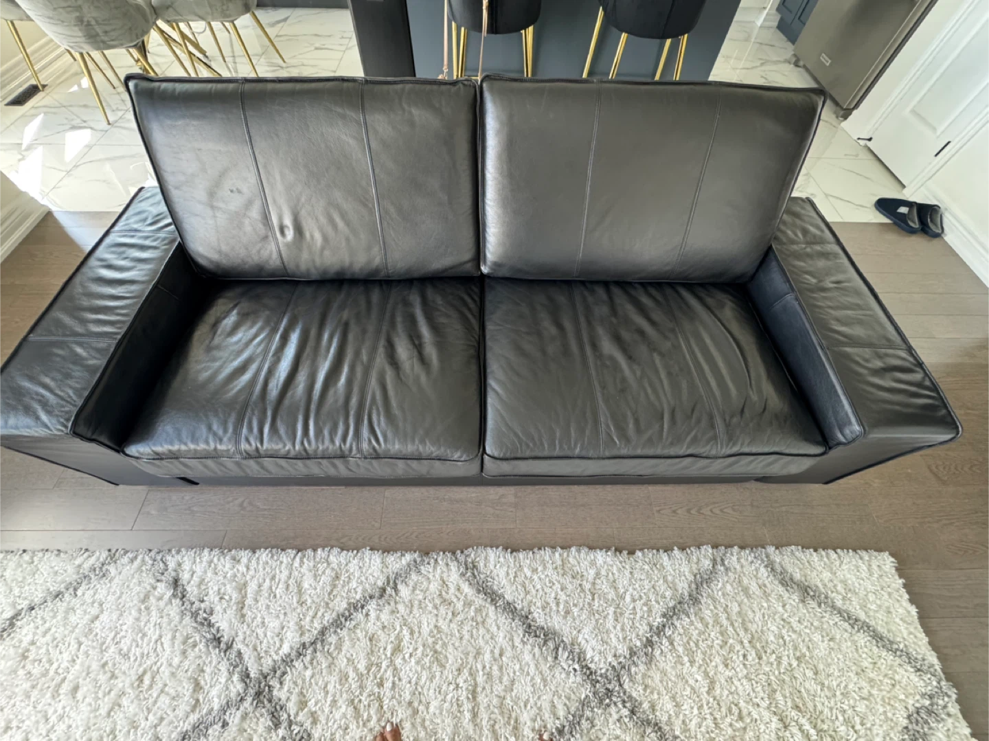 Black Leather Sofa - 89 3/8" Wide