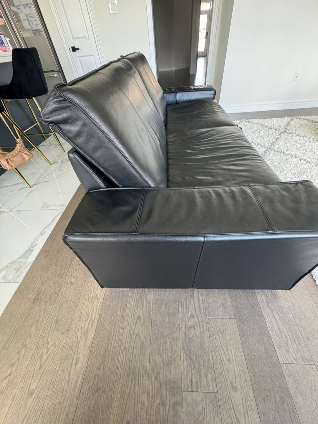 Black Leather Sofa - 89 3/8" Wide - photo 2
