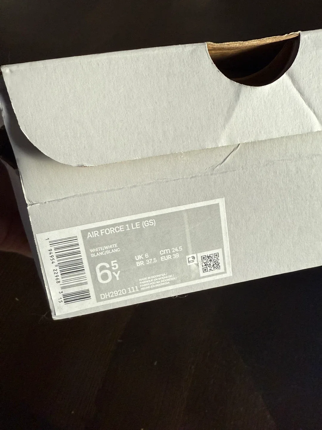 Nike Air Force 1 LE (GS) White, Youth Size 6.5 image indicator(4)