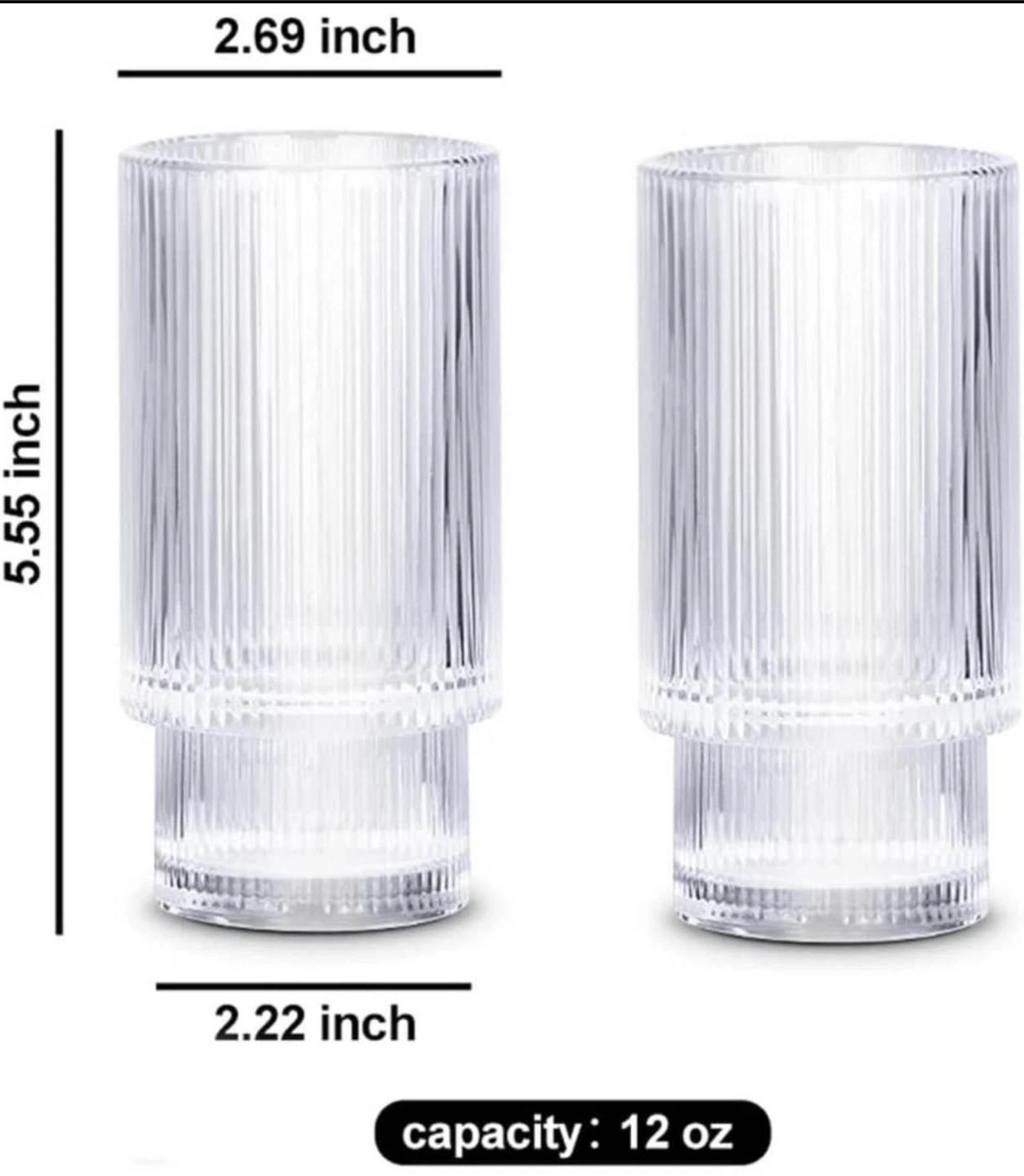 Ribbed Glassware 12 oz Set of 4 - New - photo 2