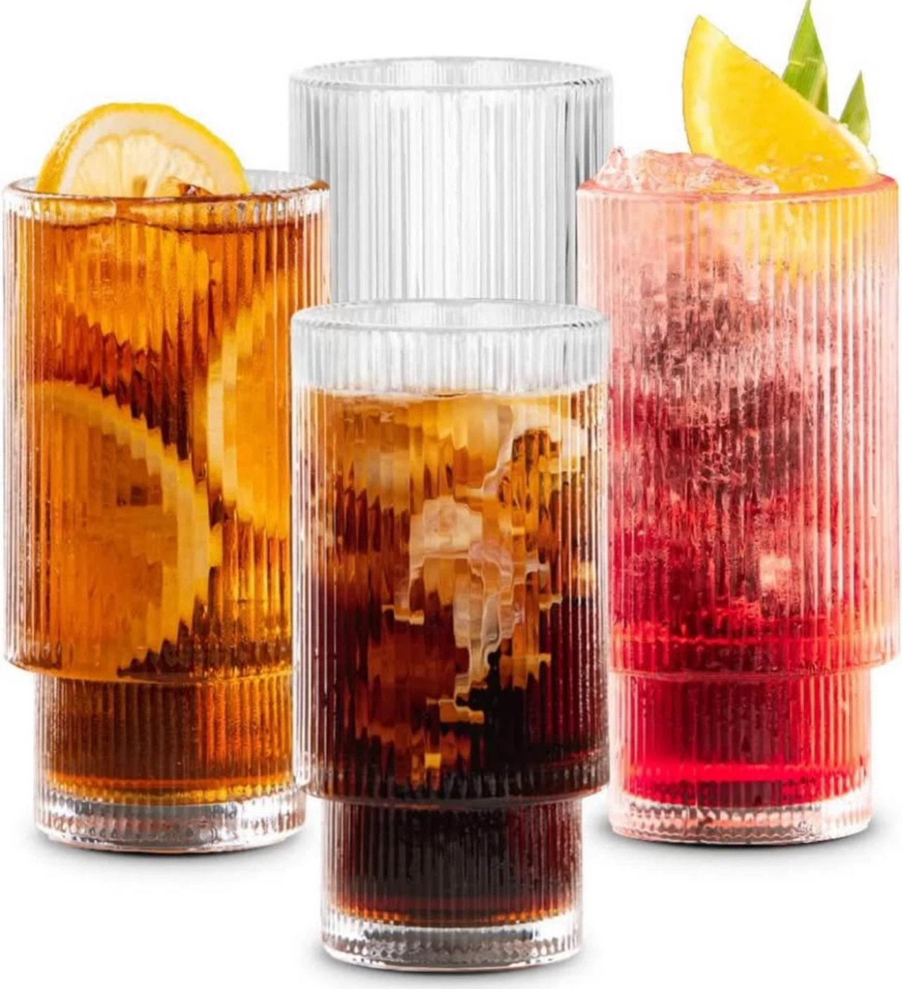 Ribbed Glassware 12 oz Set of 4 - New
