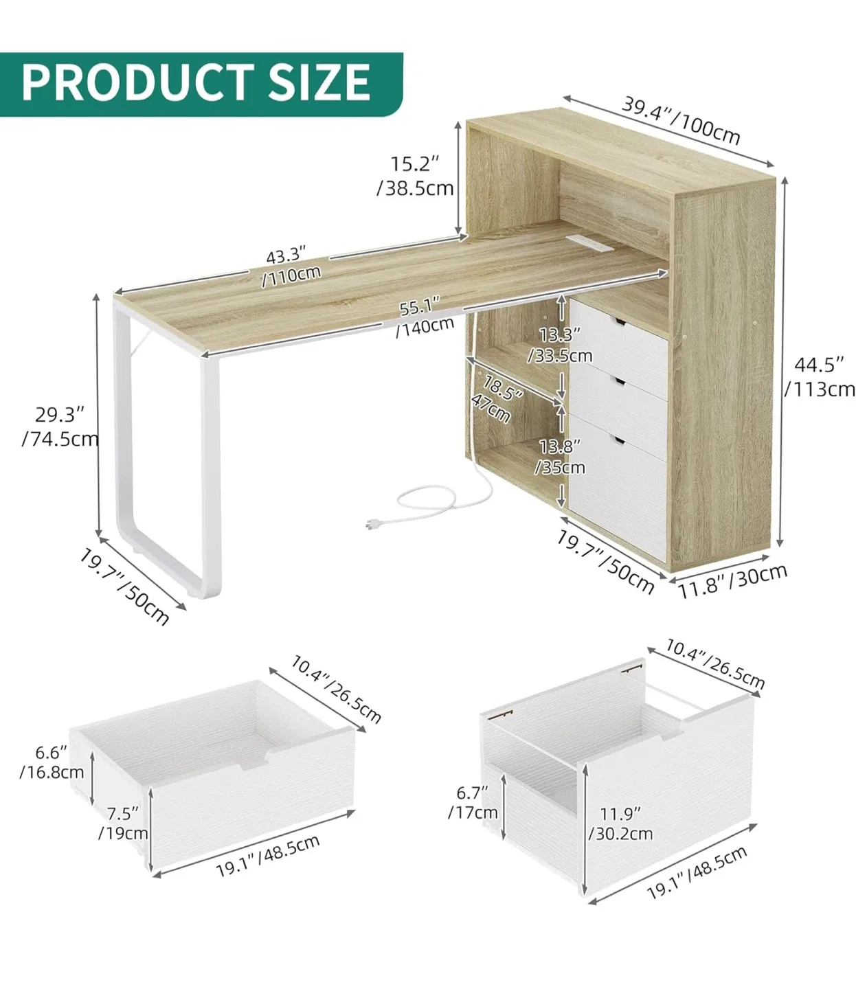 YITAHOME L Shaped Desk w/ LED Lights image indicator(2)