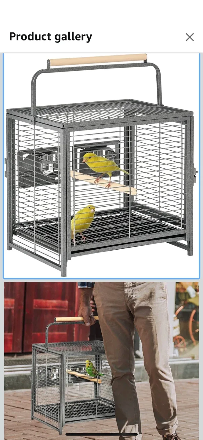 Metal Bird Cage with Stainless Steel Bowls & Wood Perch image indicator(5)