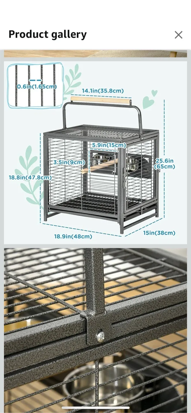 Metal Bird Cage with Stainless Steel Bowls & Wood Perch image indicator(4)