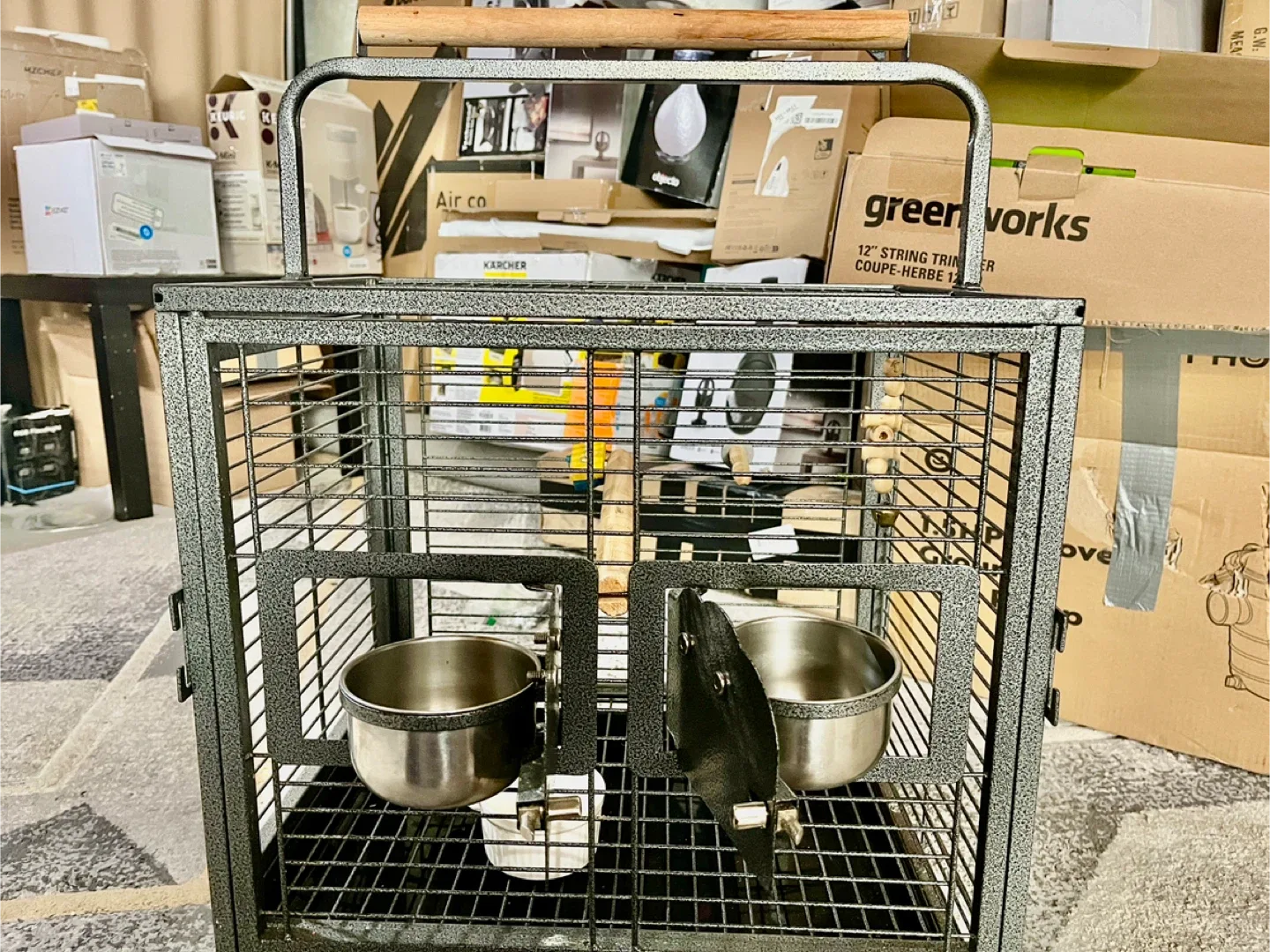 Metal Bird Cage with Stainless Steel Bowls & Wood Perch image indicator(2)