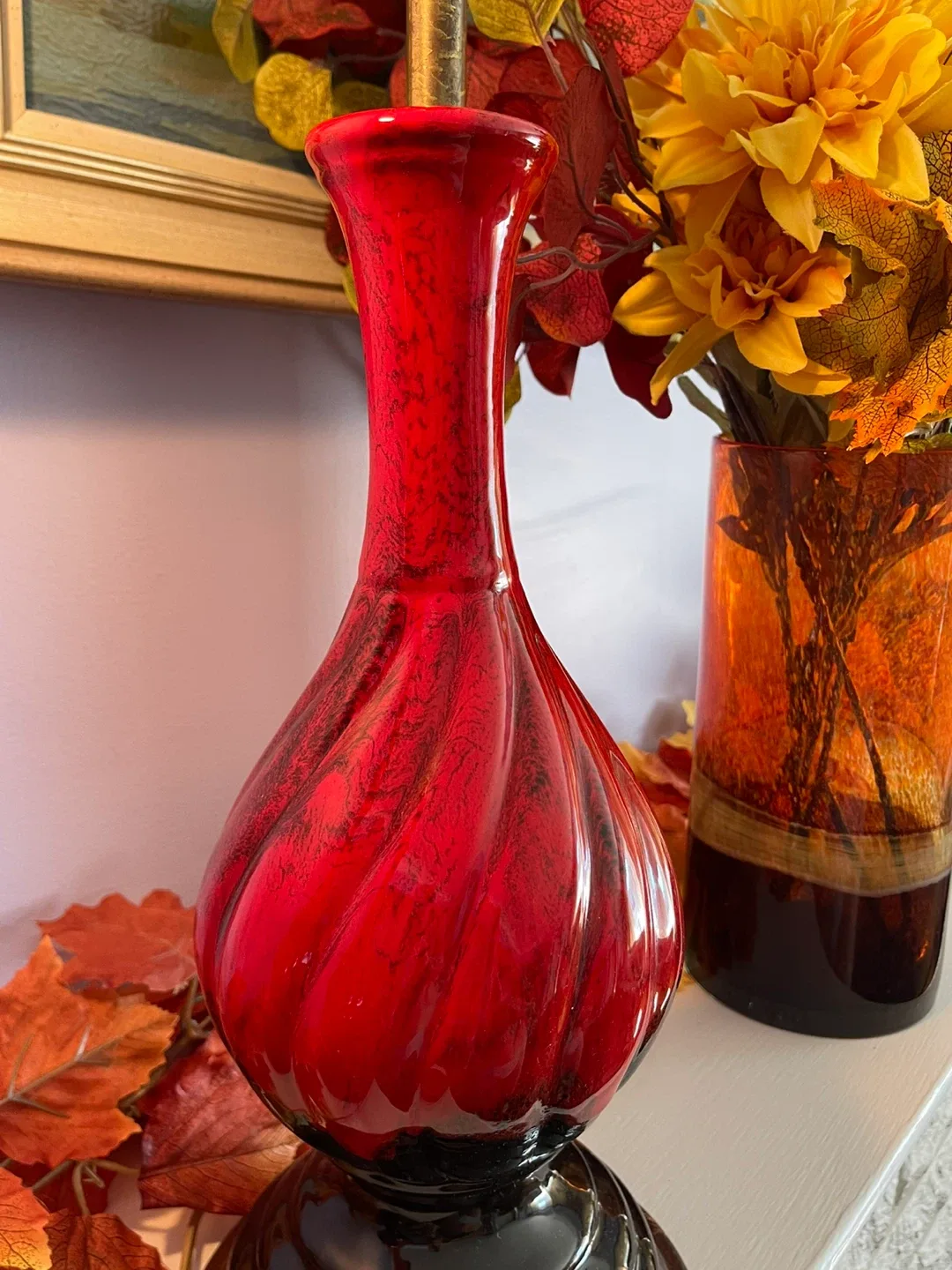 Vintage Red & Black Swirl Table Lamps - Set of 2 image indicator(6)