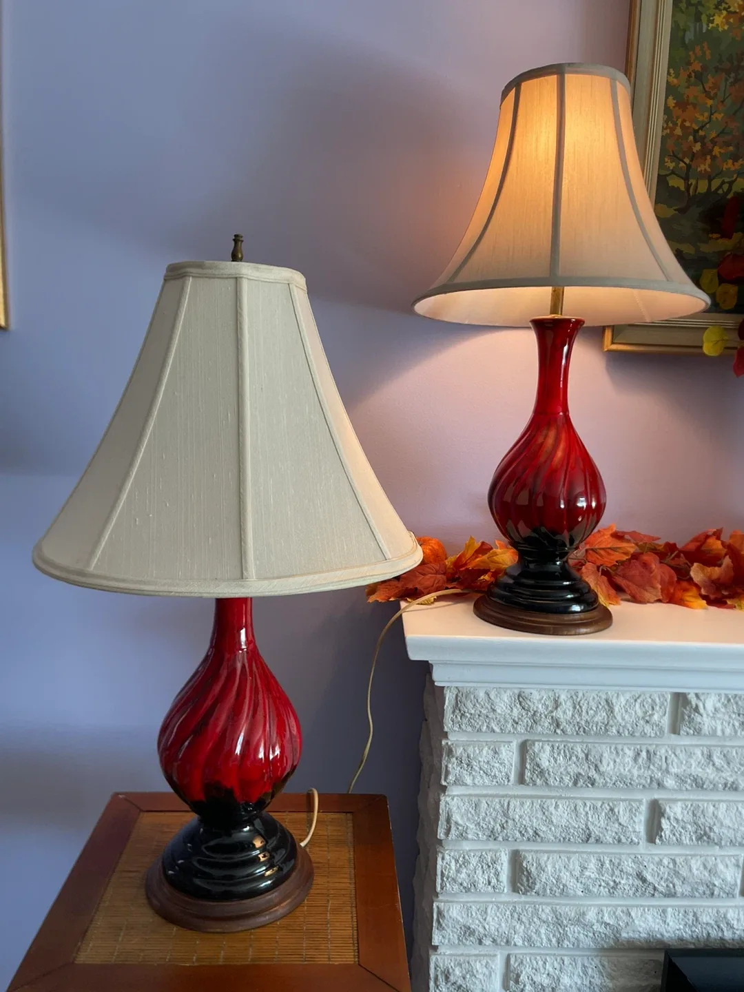 Vintage Red & Black Swirl Table Lamps - Set of 2 image indicator(10)