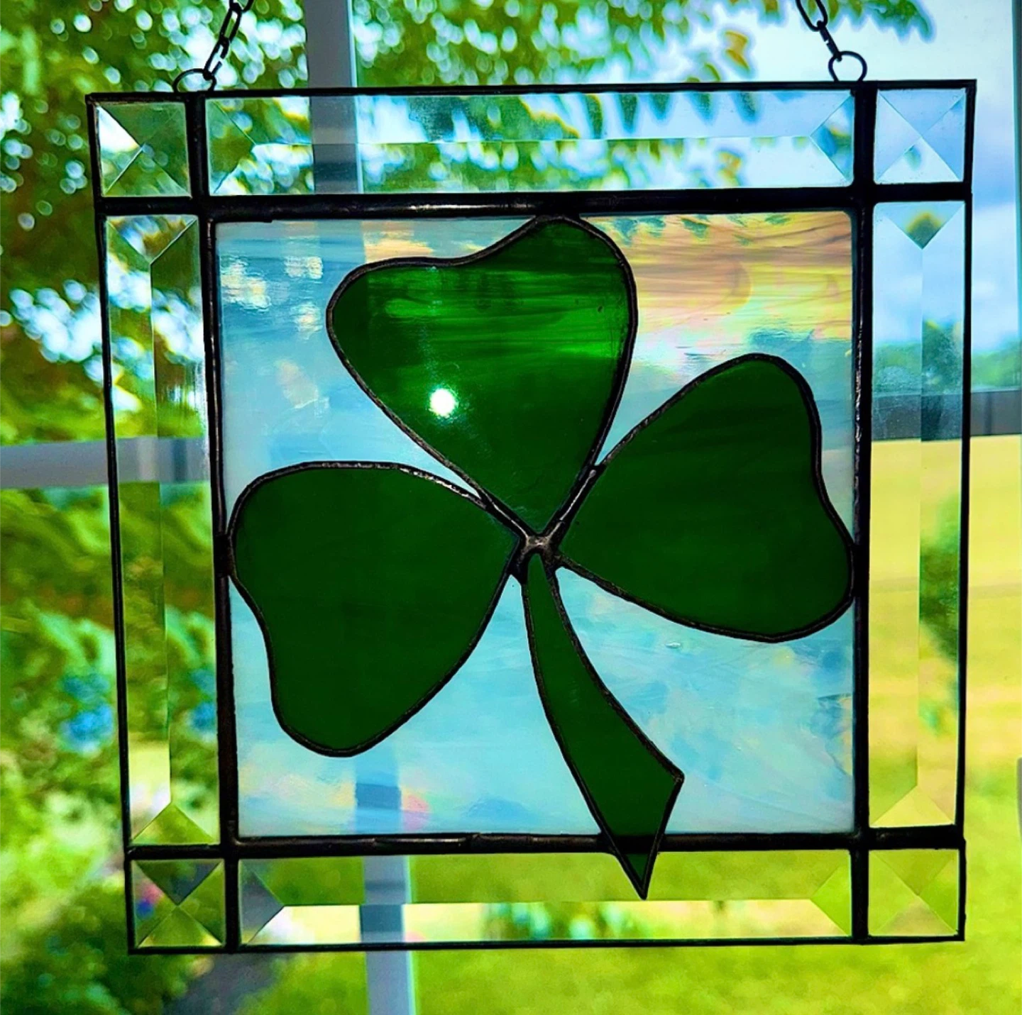 ☘️Stained Glass Clover Leaded Art Hanging - photo 2