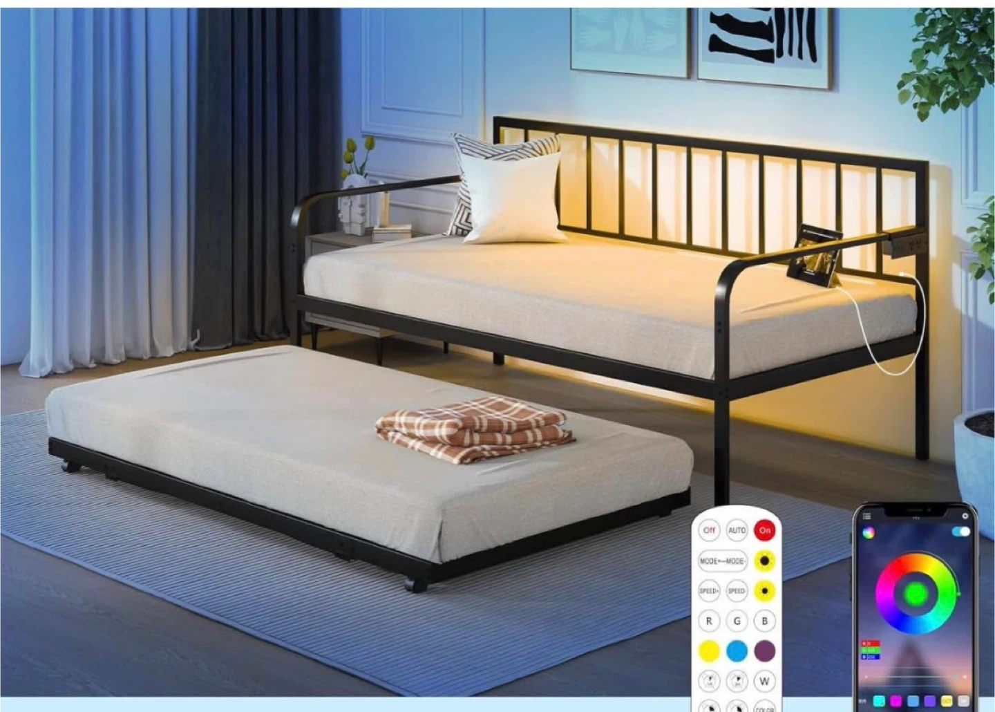 3-in-1 Metal Daybed with Trundle - Twin Size - photo 3