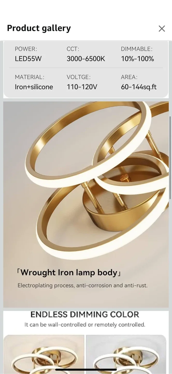 LED Ceiling Light Fixture - Gold Finish image indicator(2)