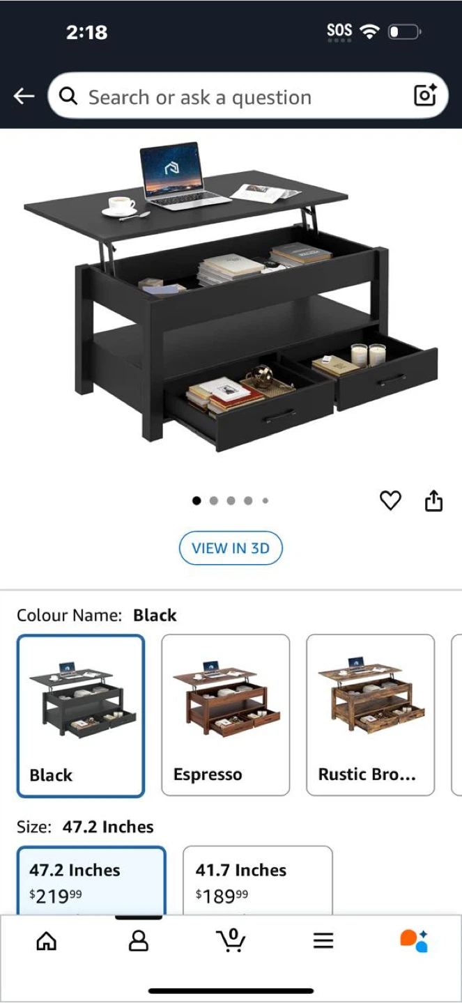 Rolanstar Black Lift Top Coffee Table 47 inch - photo 2
