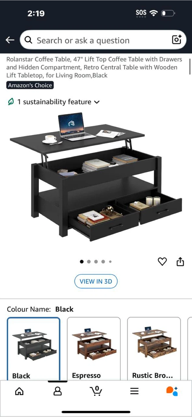 Rolanstar Black Lift Top Coffee Table 47 inch - photo 3
