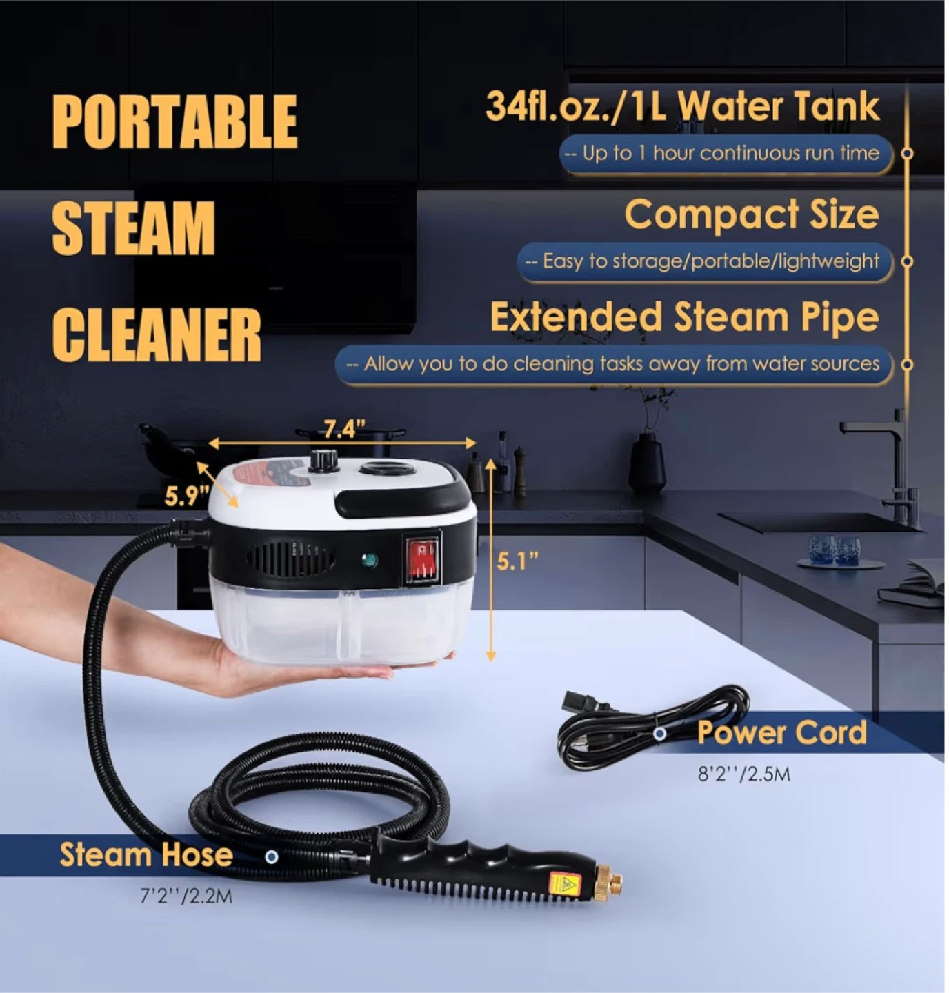High Pressure Steam Cleaner, 2500W Portable Cleaning Machine, - photo 4