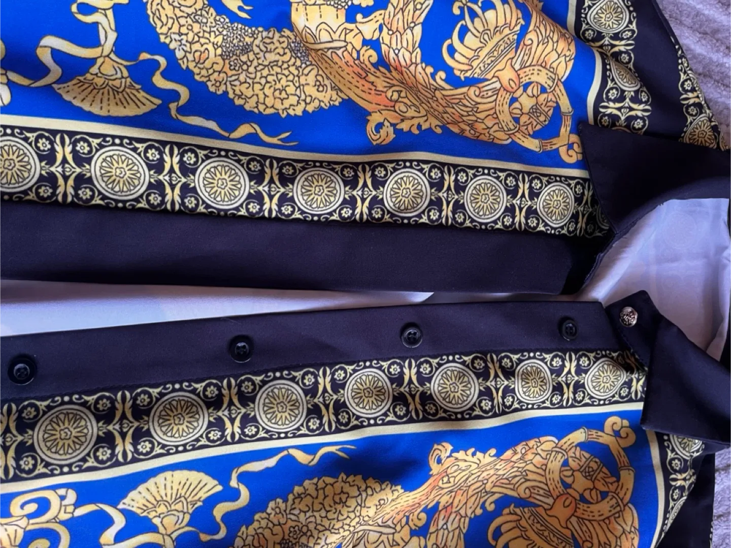 Versace Style Blue & Gold Patterned Shirt image indicator(3)