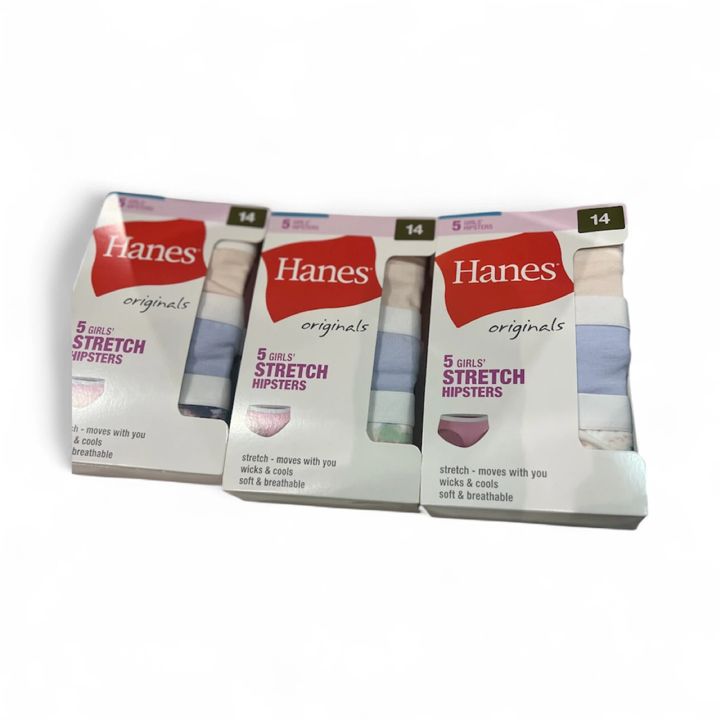 🥕3 sets of Hanes Girls'Tween Hipster Pack, 5-Pack Size 14