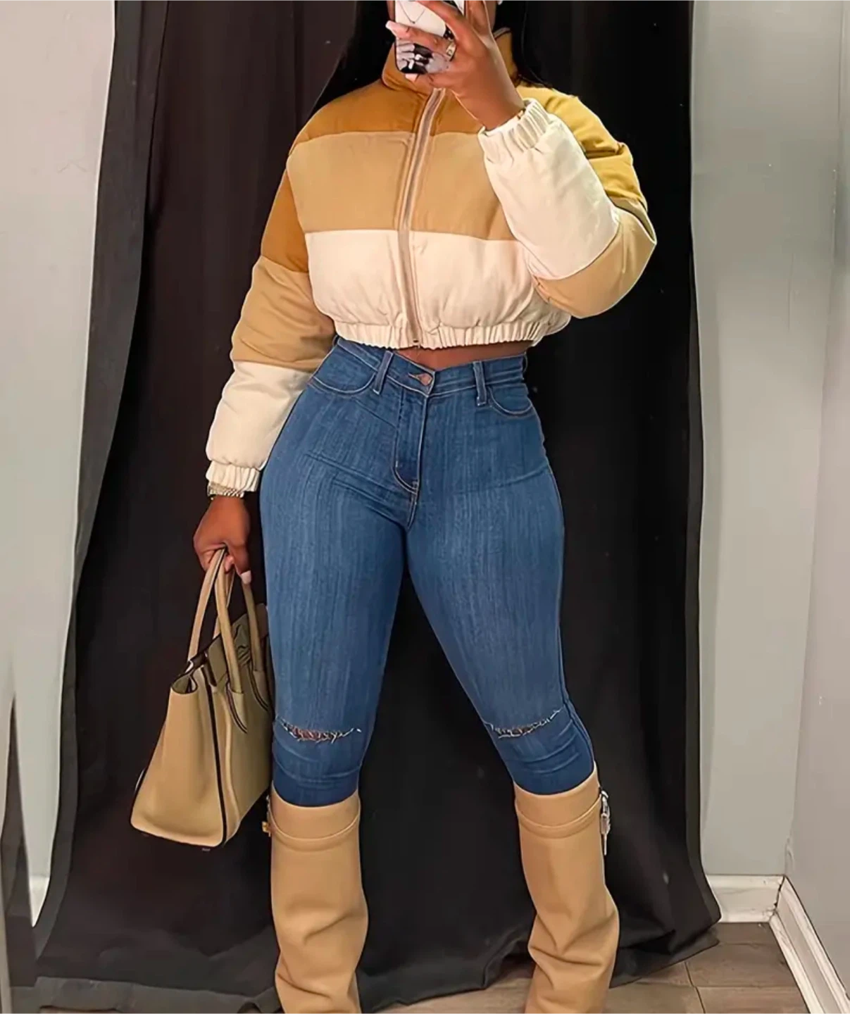Color Block Puffer Jacket