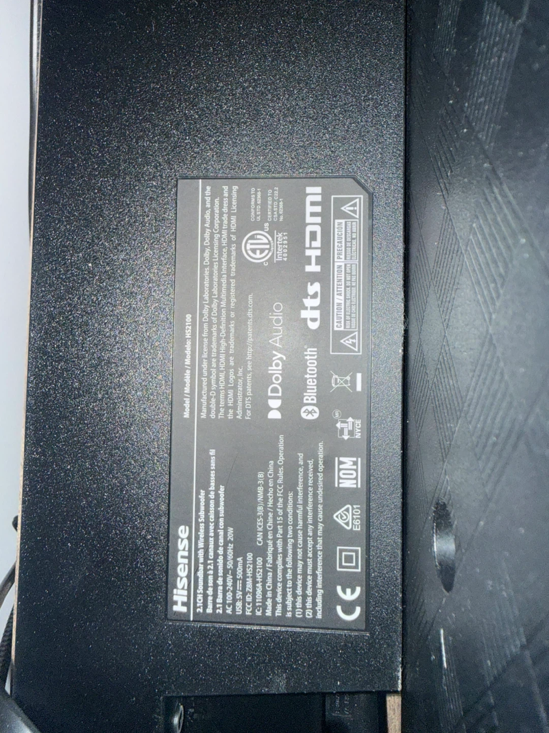 Hisense HS2100 2.1CH Soundbar with Wireless Subwoofer