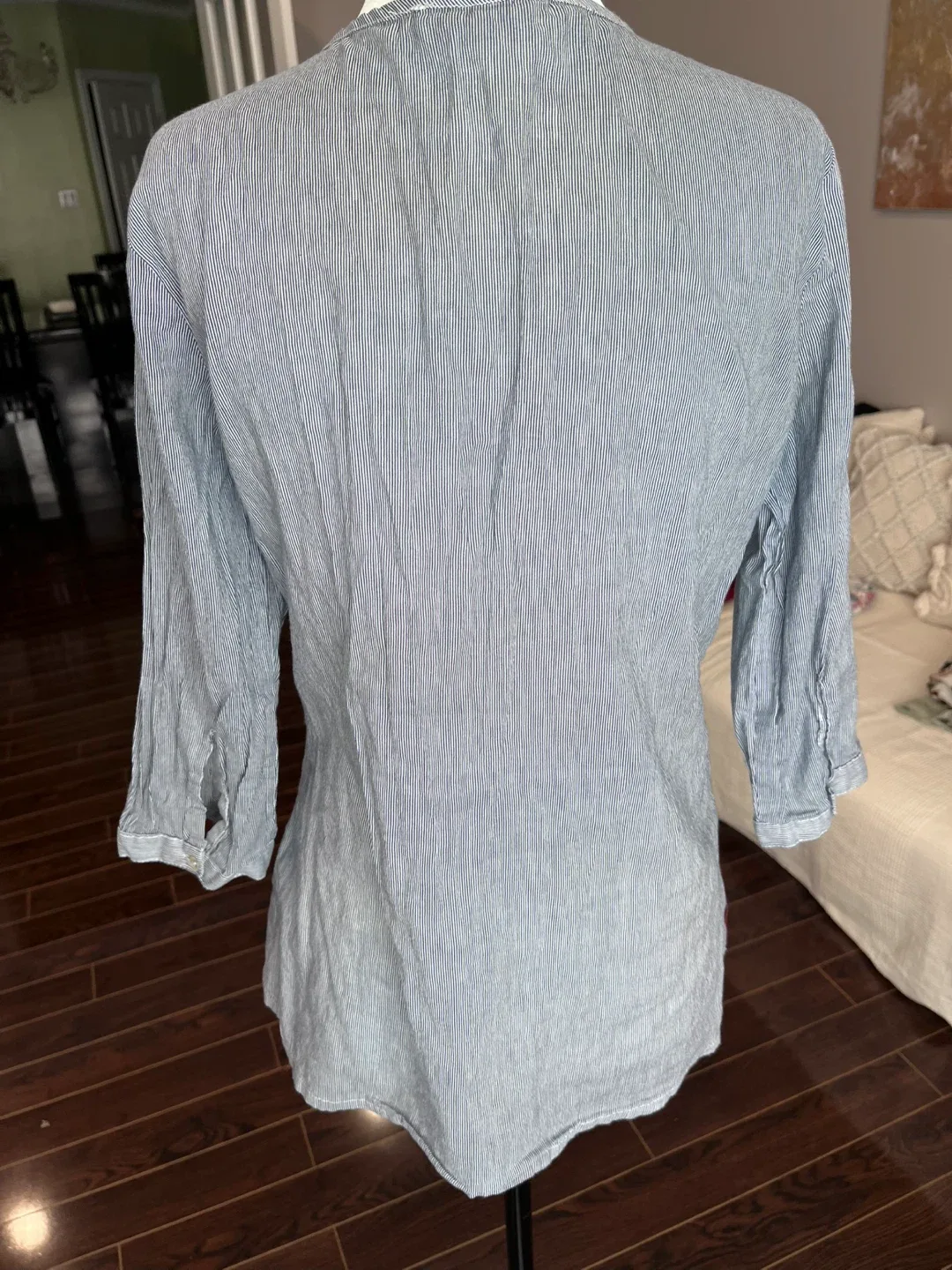 Blue Striped Lace-Up Blouse image indicator(2)