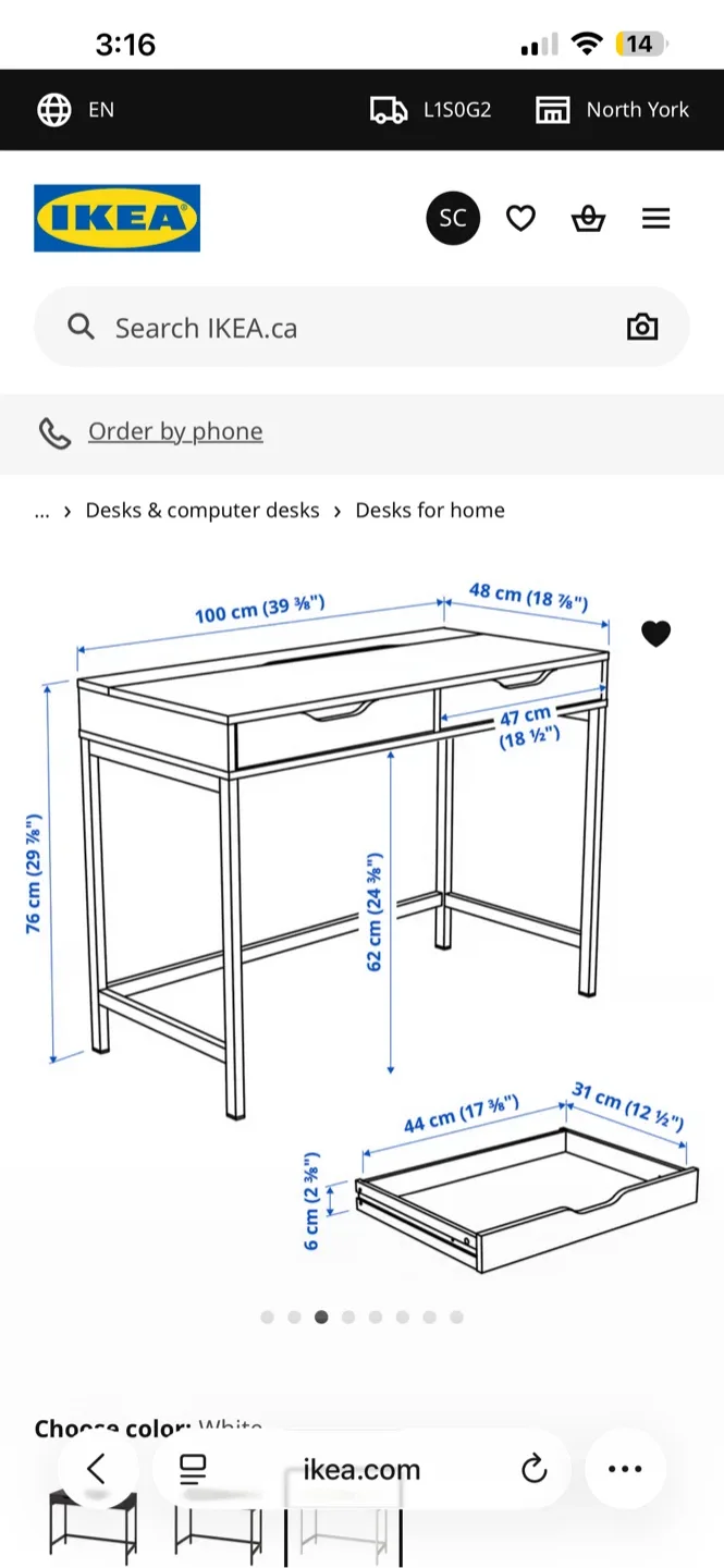IKEA Alex Desk White with Drawers image indicator(4)