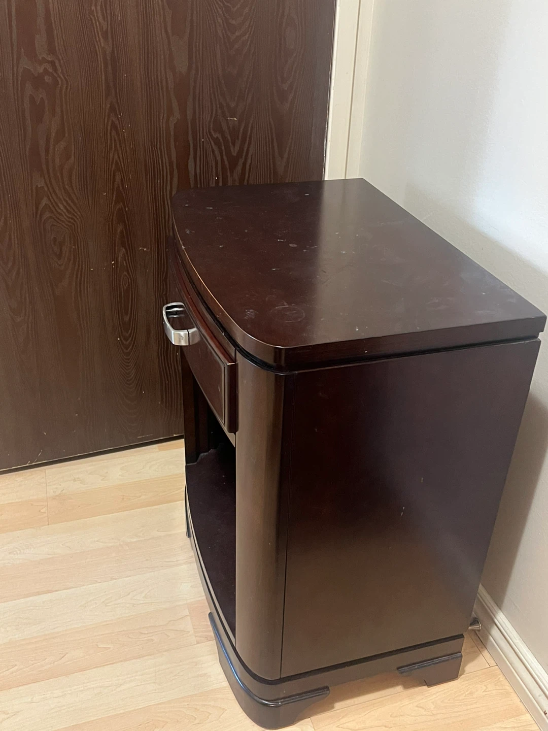Dark Wood Nightstand with Drawer - photo 2