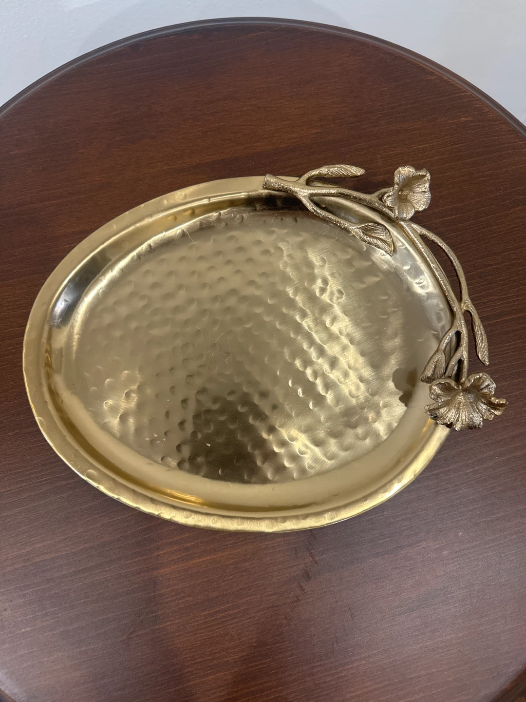 Gold Decorative Tray with Floral Accent