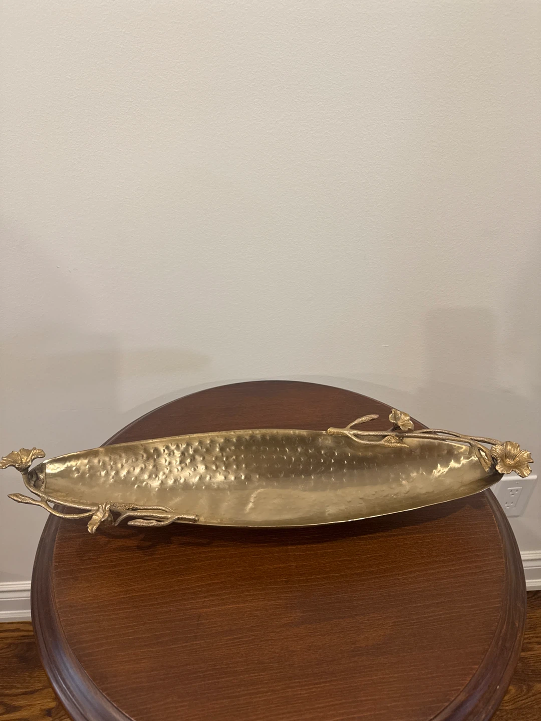 Decorative Gold Metal Tray with Floral Accents