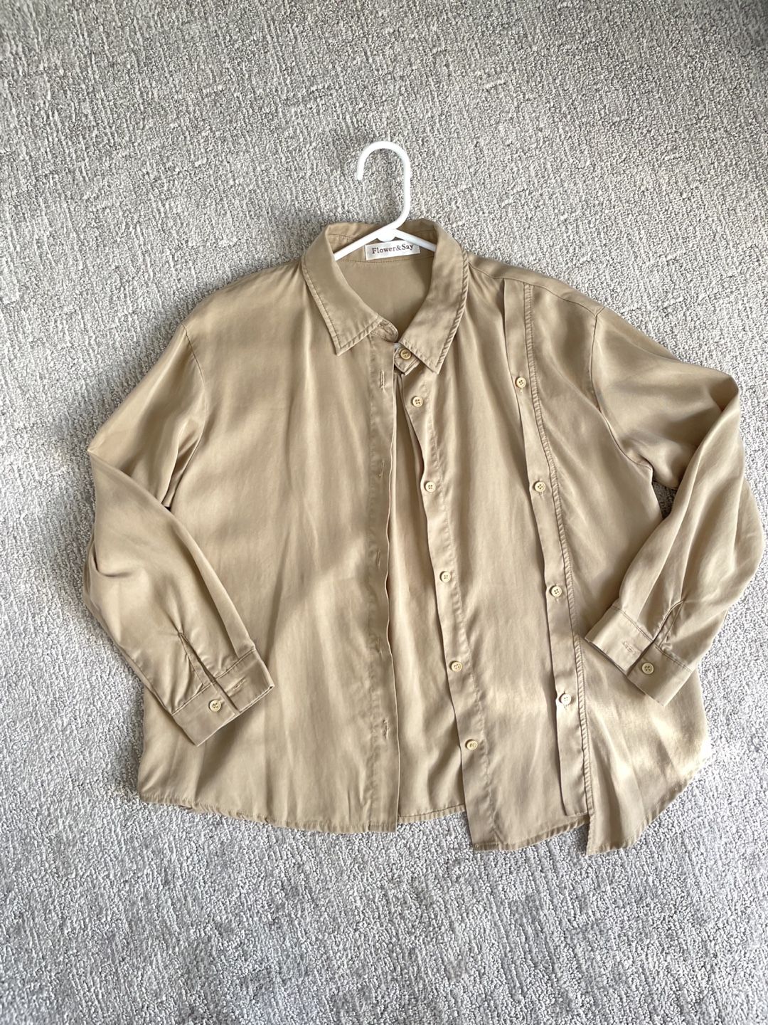 Flower & Say Beige Button-Down Shirt