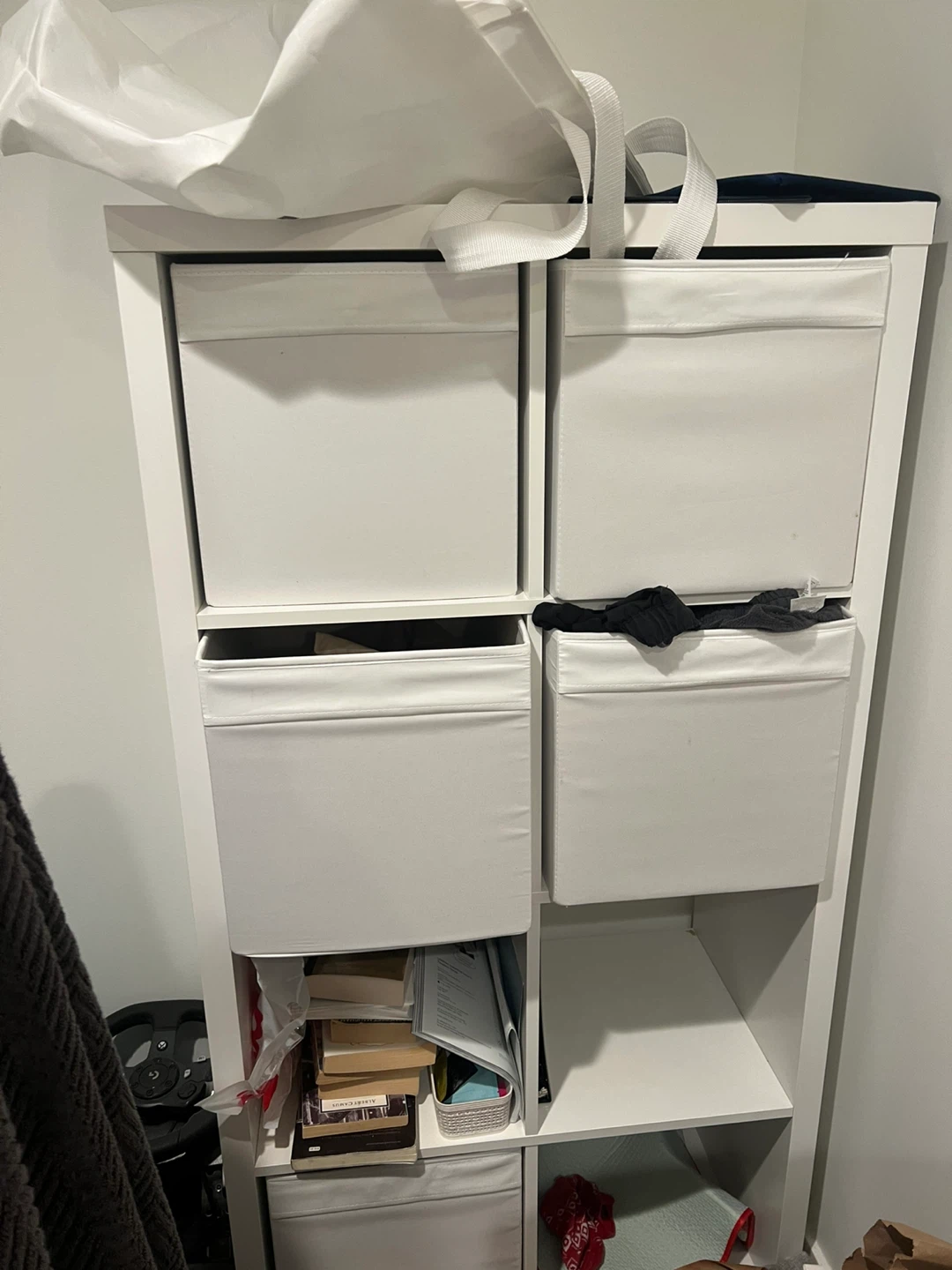 White Ikea Kallax Shelf’s + pocket storages as shown