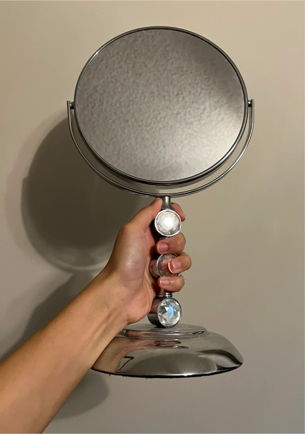 Double-Sided Makeup Mirror with stand and Crystal Accents