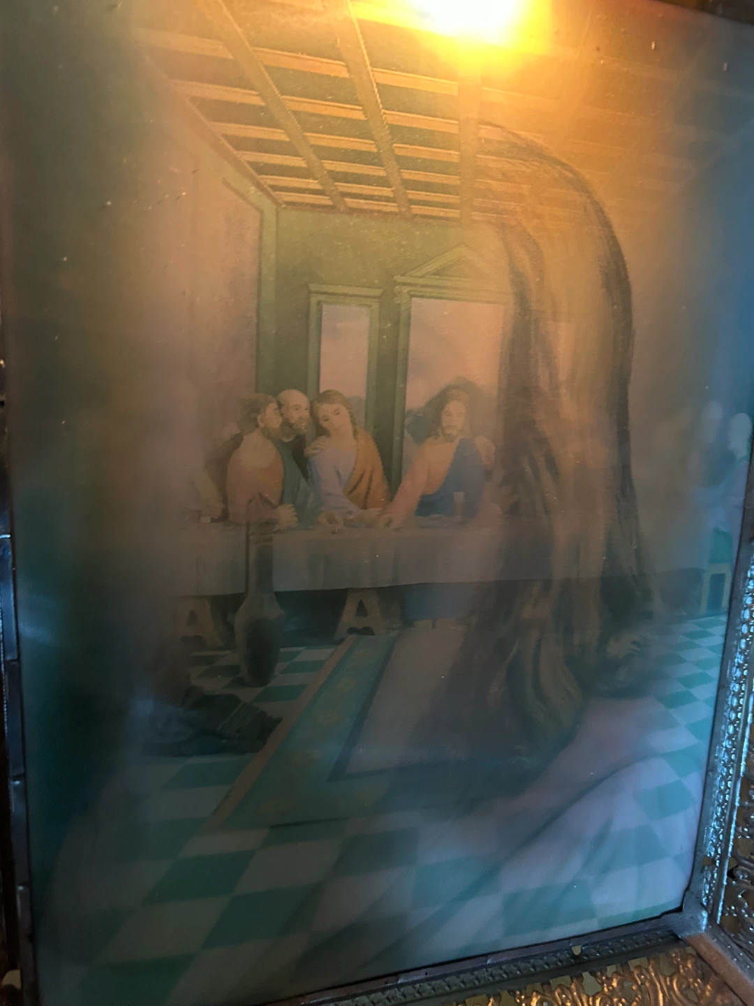 $25  1950s 3-D Lenticular lit Jesus Last Supper Print MCM Art - photo 2