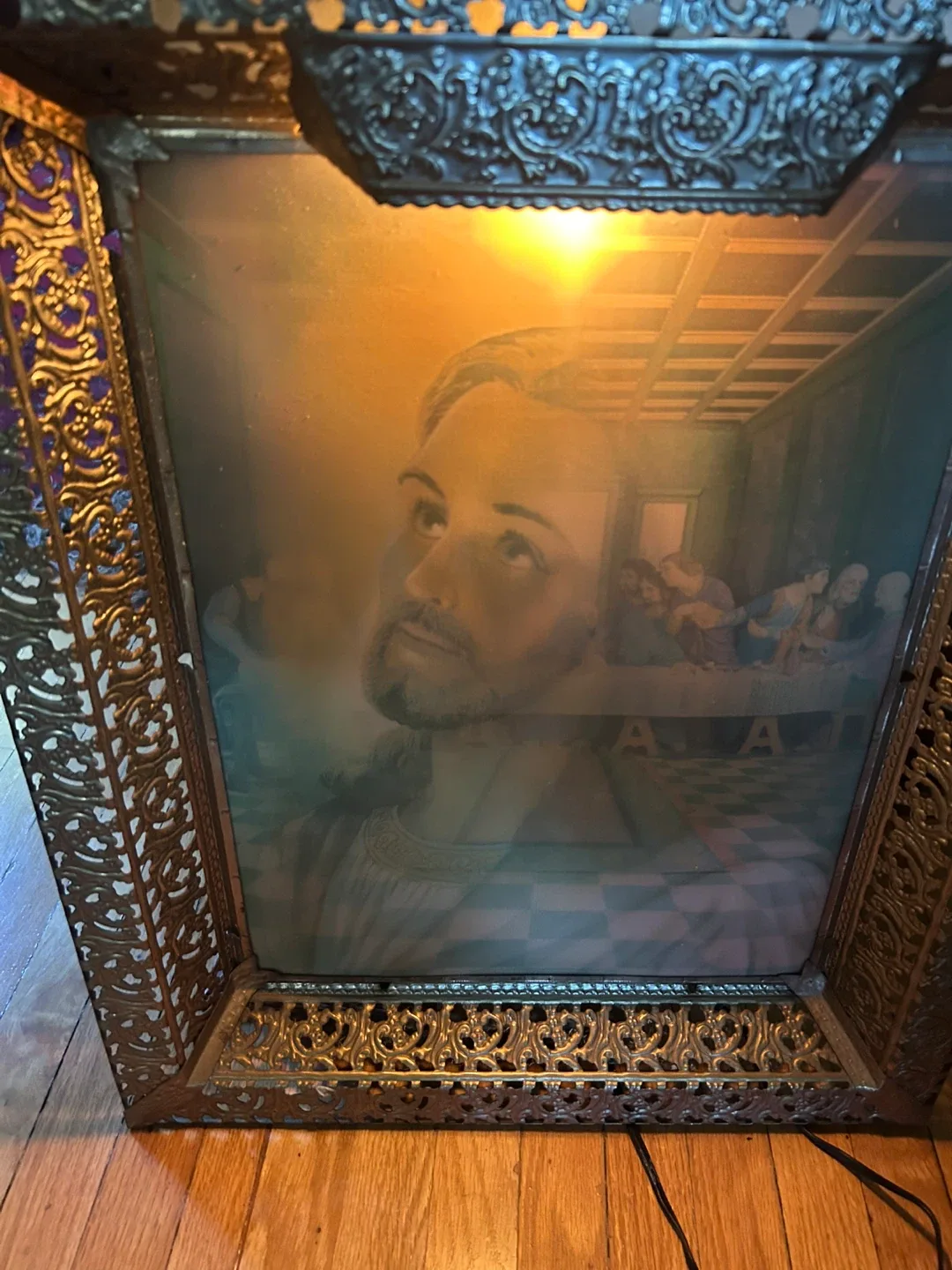 $25  1950s 3-D Lenticular lit Jesus Last Supper Print MCM Art image indicator(3)