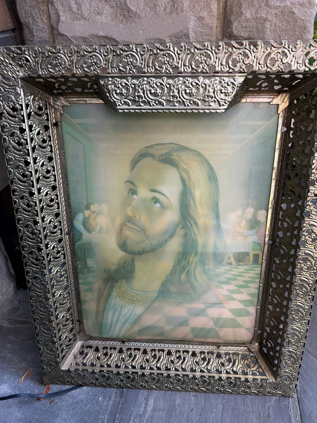 $25  1950s 3-D Lenticular lit Jesus Last Supper Print MCM Art image indicator(8)