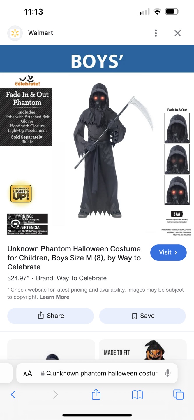 Way To Celebrate Boys' Phantom Costume - Size M (8)